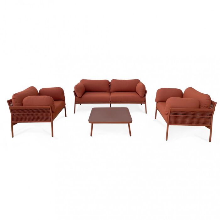 Vrtni lounge set BELÉM 3P s jastucima – crvena (RED)