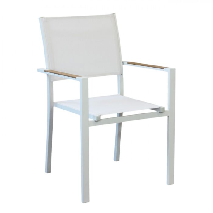 Vrtni stol CORRIENTES z nasloni za roke – bel z blazino – Mobalia