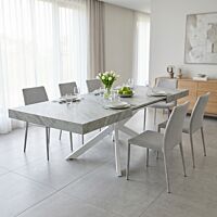 Raztegljiva jedilna miza DARREN s sivim učinkom kamna in belo konstrukcijo 160/240 × 90