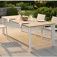 Raztegljiva vrtna miza TULCÁN 210/275 × 100 – teak, bela konstrukcija
