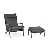 Vrtni fotelj RELAX IBISCO WG21 v antracit barvi z aluminijasto konstrukcijo in tikovimi ročaji