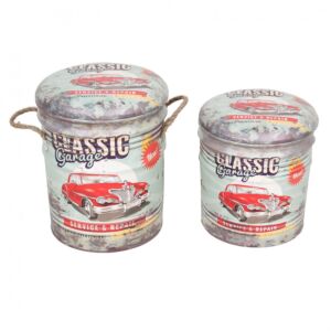 SET OD 2 OKRUGLA POSUDA POUF SVIJETLO ZELENA/BIJELA