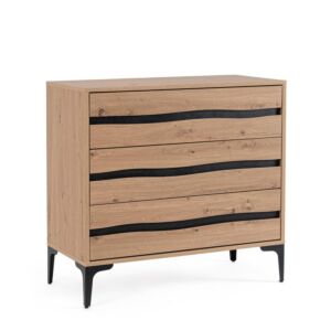 BIZZOTTO MELYS komoda s 3 predali natur–črna 80 × 40 × 78 cm