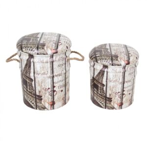 SET OD 2 OKRUGLE POUF KONTEJNERA ZA EIFFELOV TORANJ