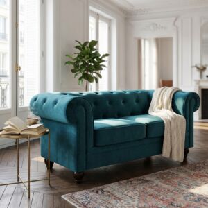 KAVČ DVOSED CHESTERFIELD V MODREM ŽAMETU