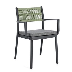 Vrtna stolica ALVIN s naslonima za ruke i jastukom u boji antracit / zelena