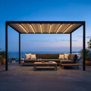 Pergola z motorizirano zložljivo streho 3 × 3 m z LED osvetlitvijo