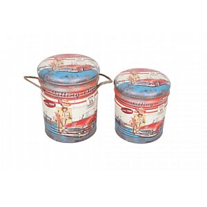 SET OD 2 PLAVO/BIJELE OKRUGLE POSUDE POUF