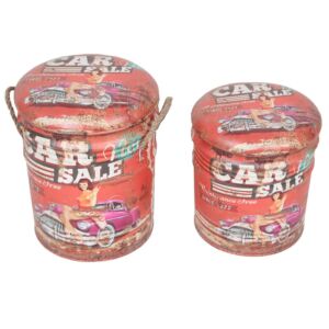 SET OD 2 CRVENE OKRUGLE POSUDE POUF