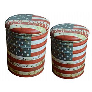 KOMPLET 2 OKROGLIH KONTEJNERSKIH POUFIJ USA