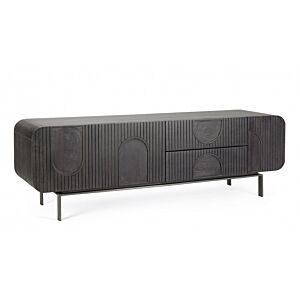 BIZZOTTO Komoda TV ORISSA iz mangovega lesa - 3 vratca in 2 predala 172x44x55 cm črna