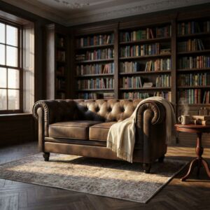 KAVČ DVOSED CHESTERFIELD IZ EKOLOŠKEGA USNJA VINTAGE RJAVE