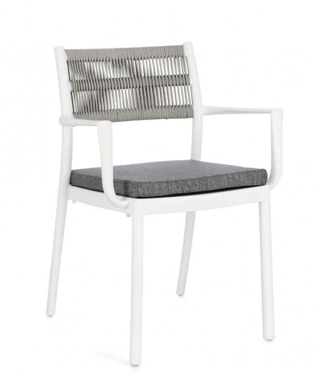 Vrtna stolica ALVIN s naslonima za ruke i jastukom u boji bijela / svijetlo siva