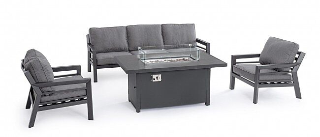 Vrtna garnitura s jastucima i kaminom HENDRIX u antracit boji PG61