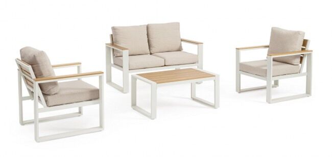 Vrtna garnitura SET4 LEANDRO bijelo-bež s jastucima