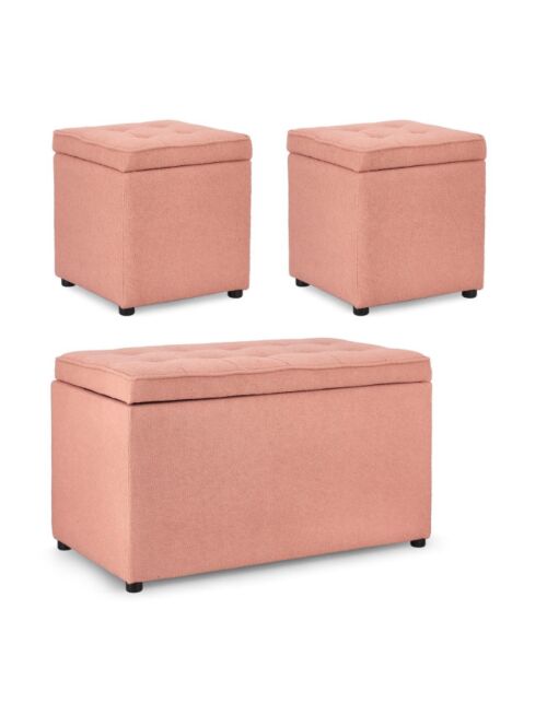 BIZZOTTO set klop in 2 tabureja DERRICK blush s shranjevalnim prostorom