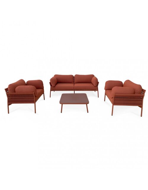 Vrtni lounge set BELÉM 3P s jastucima – crvena (RED)