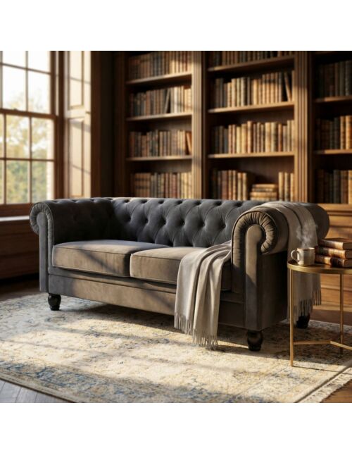 3-SEDEŽINA SOFA CHESTERFIELD V ŽAMETU TAUPE