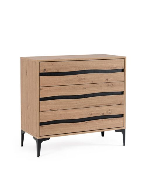 BIZZOTTO MELYS komoda s 3 predali natur–črna 80 × 40 × 78 cm