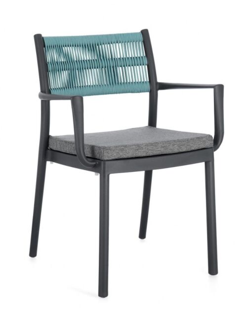 Vrtni stol ALVIN z rokonasloni in blazino v barvi antracit / avio