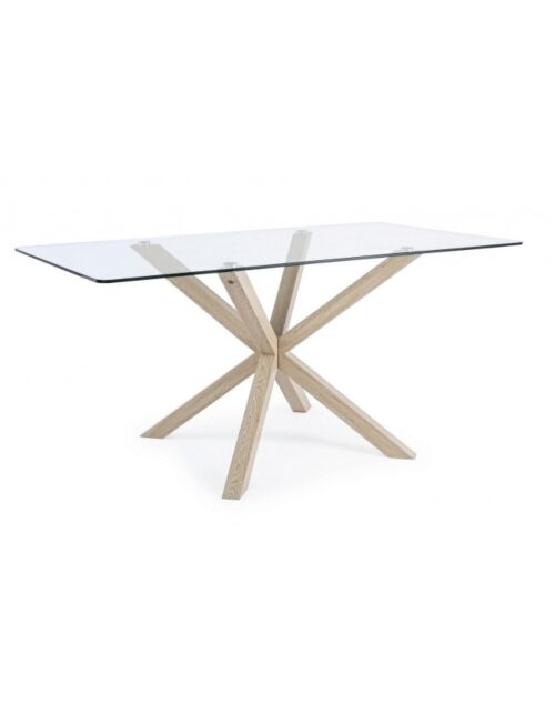 Blagovaonski stol MAY drvene noge i staklena ploča 160x90