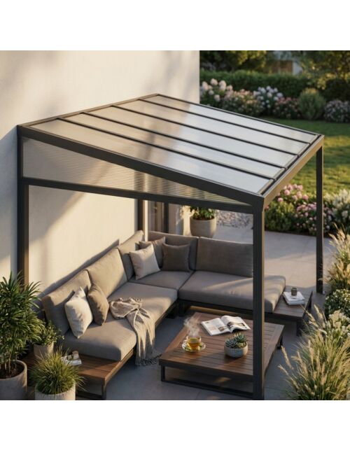 Prislonjena pergola s polikarbonatno streho 4,3 × 3 m