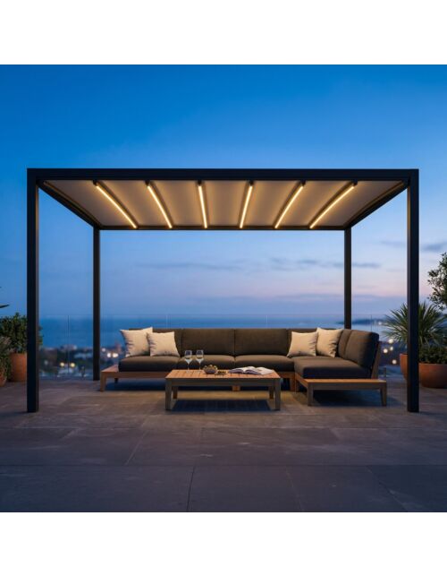 Pergola z motorizirano zložljivo streho 3 × 3 m z LED osvetlitvijo