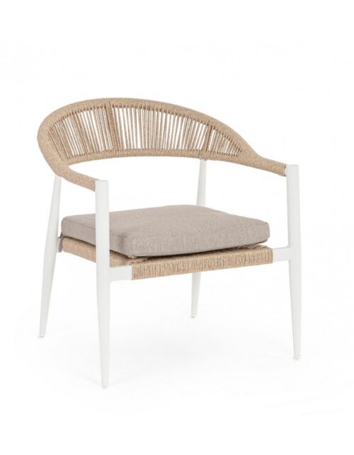 Vrtna fotelja JANDIA bijela/bež s jastukom