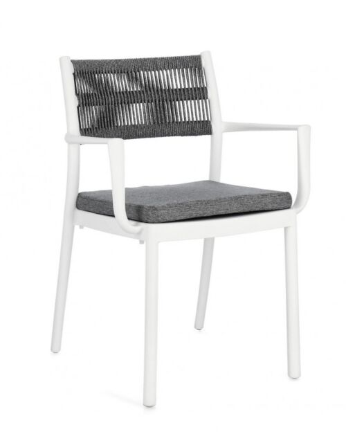 Vrtni stol ALVIN z rokonasloni in blazino v barvi bela / temno siva