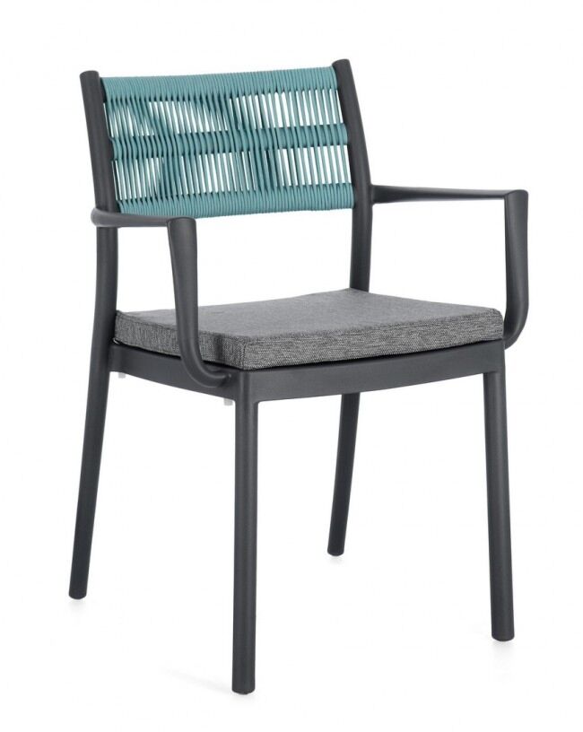 Vrtna stolica ALVIN s naslonima za ruke i jastukom u boji antracit / avio